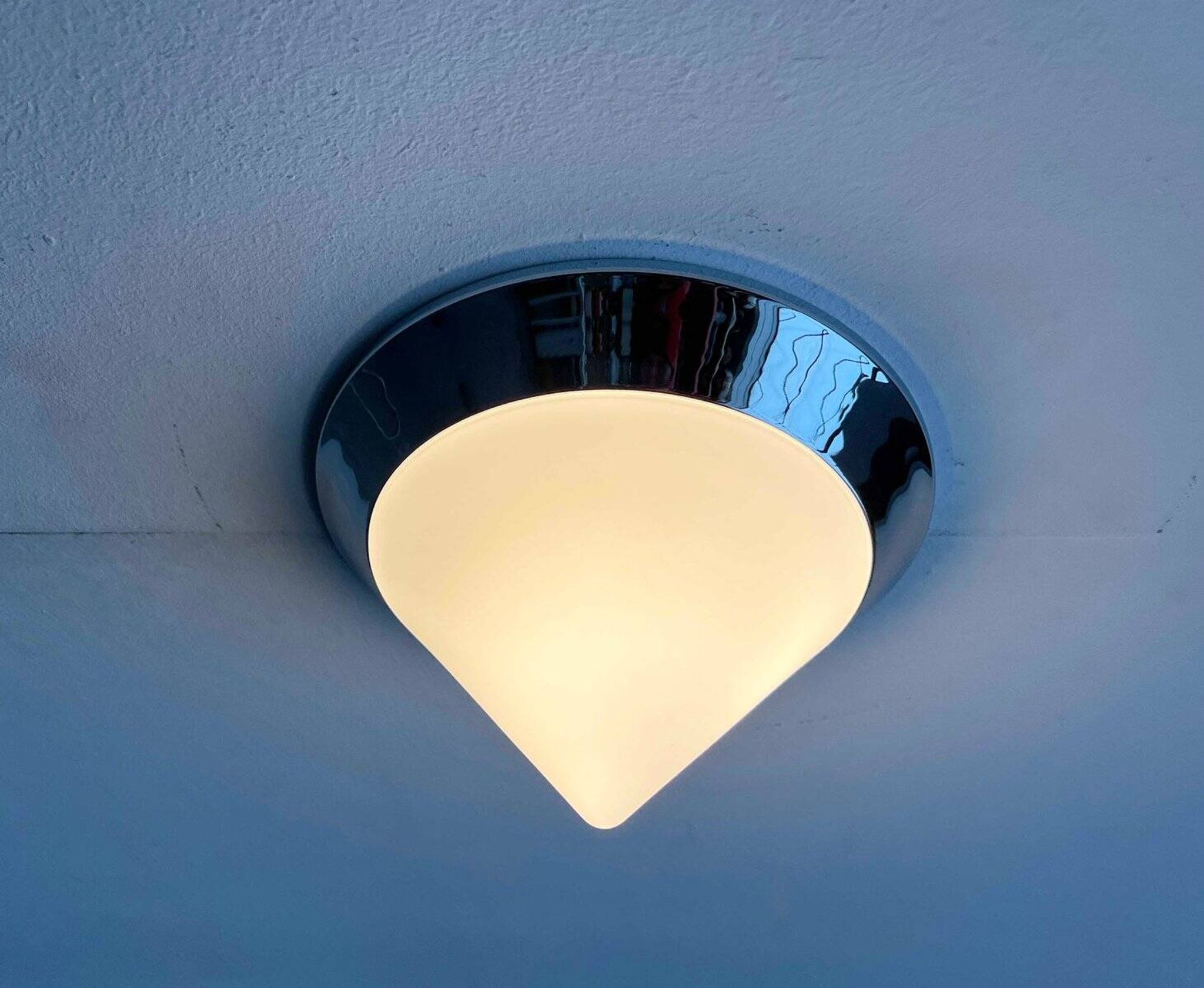 Vintage conical glass and chrome ceiling lamp, 1980s