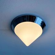 Vintage conical glass and chrome ceiling lamp, 1980s