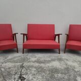 Vintage 1950s children's sofa and two armchairs with compass feet