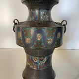 Pair of antique cloisonné bronze vases, China or Japan circa 1900-1930.