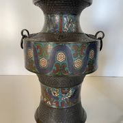 Pair of antique cloisonné bronze vases, China or Japan circa 1900-1930.