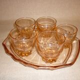 Rosé tray set and 5 art deco glasses