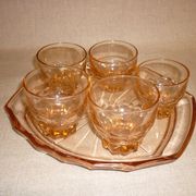 Rosé tray set and 5 art deco glasses