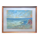 Tableau post-impressionniste à l'aquarelle "Plage de Guéthary" Pays Basque, 1920