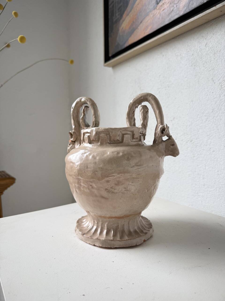 Ceramic bowl with ram heads