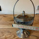 Antique sugar bowl / footed server – Engraved glass & metal mount