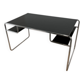 Bauhaus-style desk in tubular steel and black lacquered wooden top, 1980