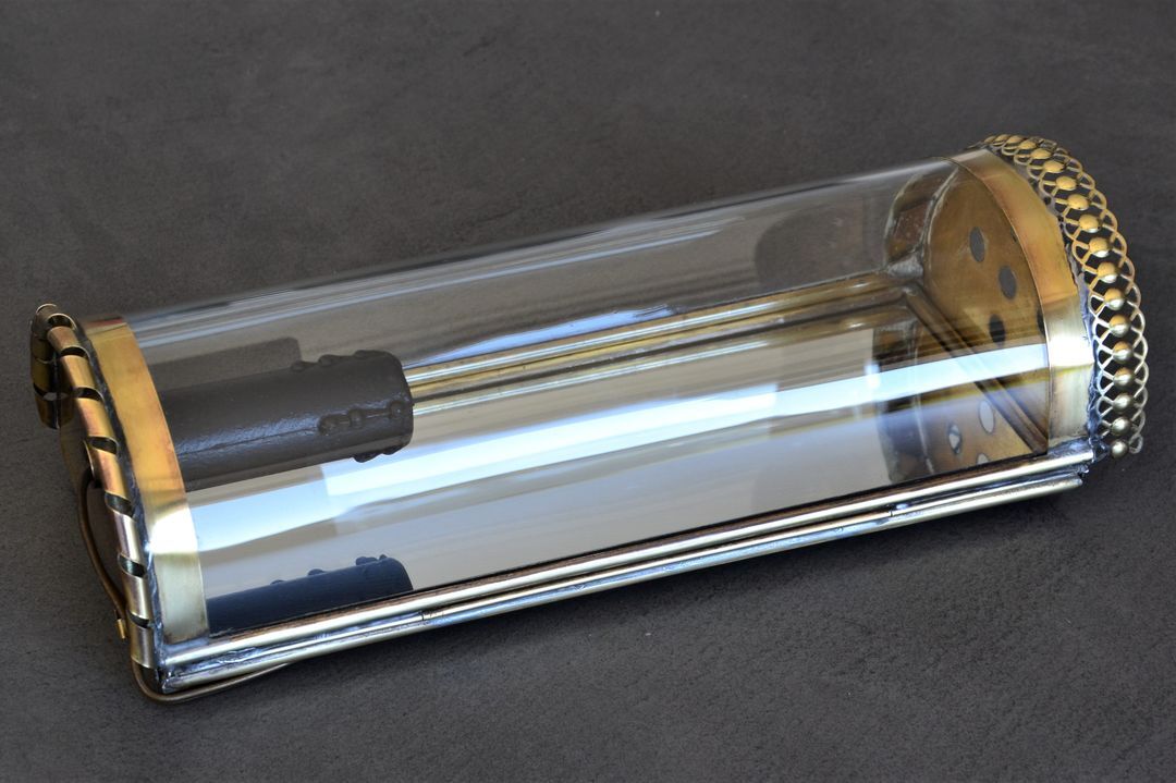 vintage mirror wall lamp, domed glass and golden brass