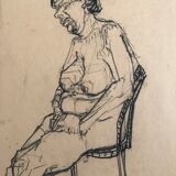 Charcoal sketch on paper by robert haisley, model study, sleepy on a chair