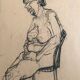 Croquis au fusain sur papier de robert haisley, etude de modèle, assoupie sur une chaise