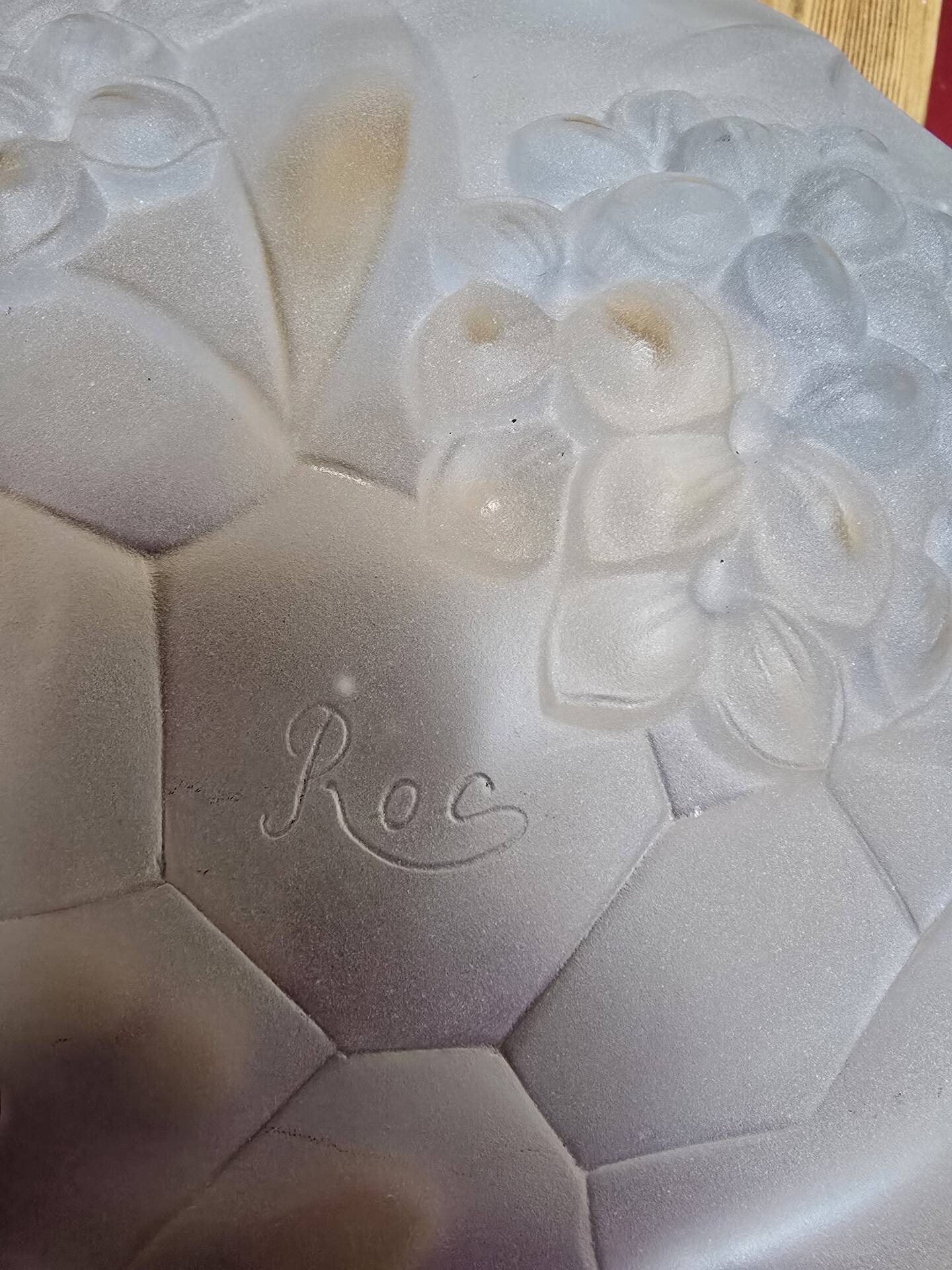 Frosted moulded glass chandelier bowl Art Deco signed Roc