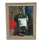 Original Swedish Oil on Canvas – "Bottle of Wine" by Ivar Hjertqvist – Signed – Vintage and Framed