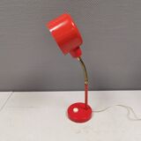 Swedish Elidus table lamp in red with adjustable brass swan neck 1970-80s