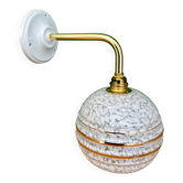 Vintage glass wall light with a curved arm in white and gold from Clichy.