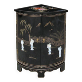 Black Chinese corner cabinet inlaid with mother-of-pearl.
