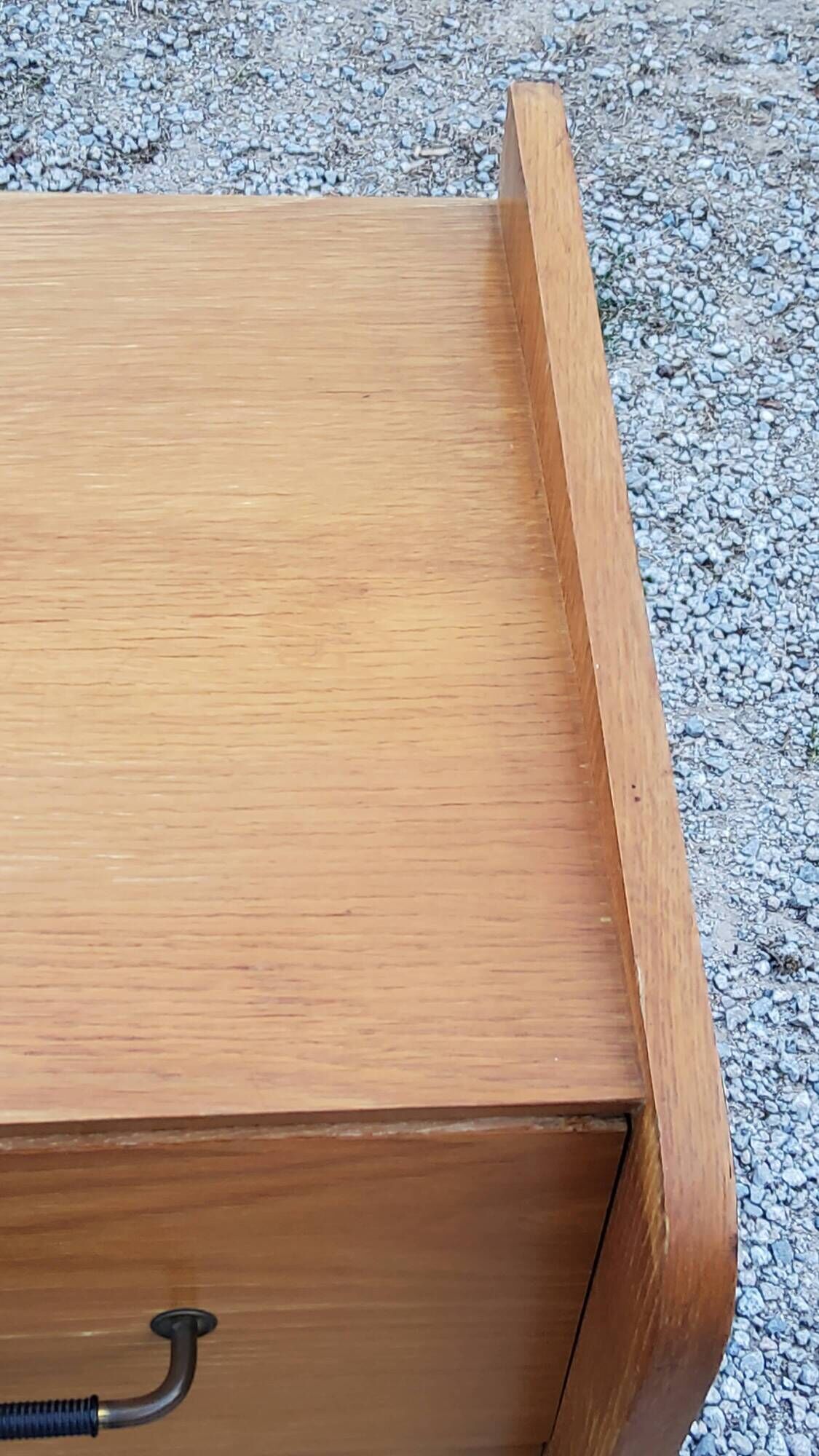 Vintage chest of drawers in golden blond oak legs compass and fins 3 drawers from the 50s