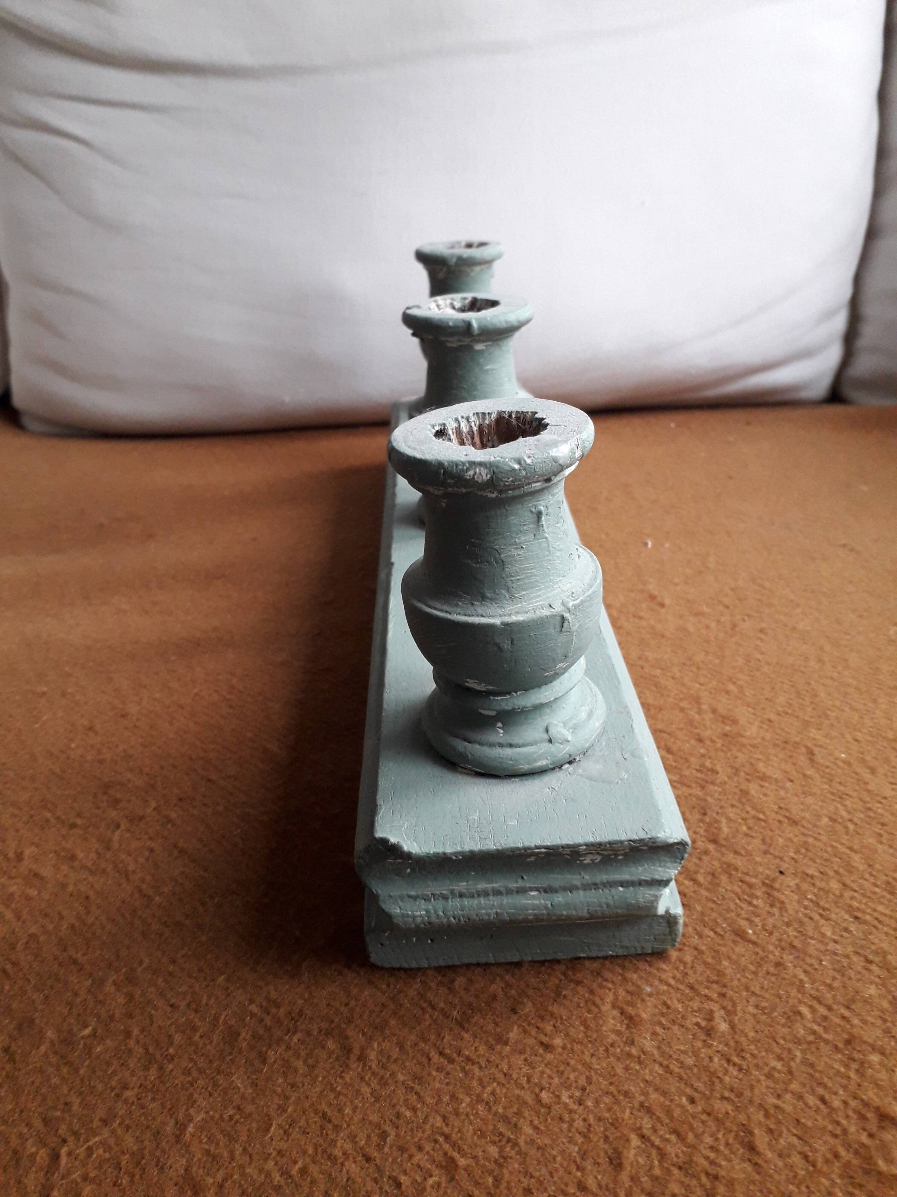 Vintage candle holder 3 candles in carved solid wood
