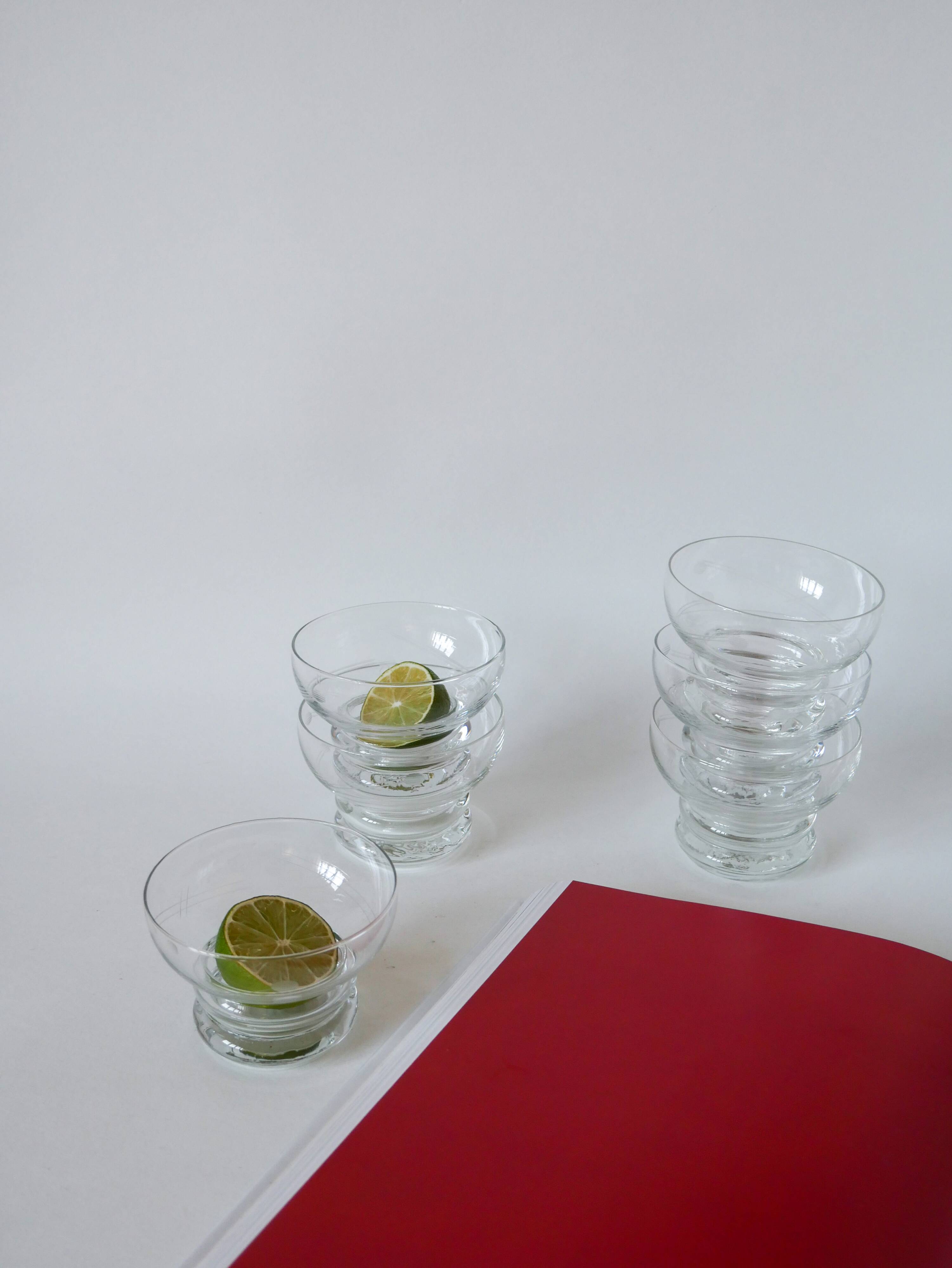 Set of 6 engraved crystal champagne glasses 1960