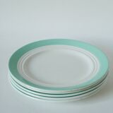 Set of 5 Saint-Smand dessert plates with mint colored edge, 1950