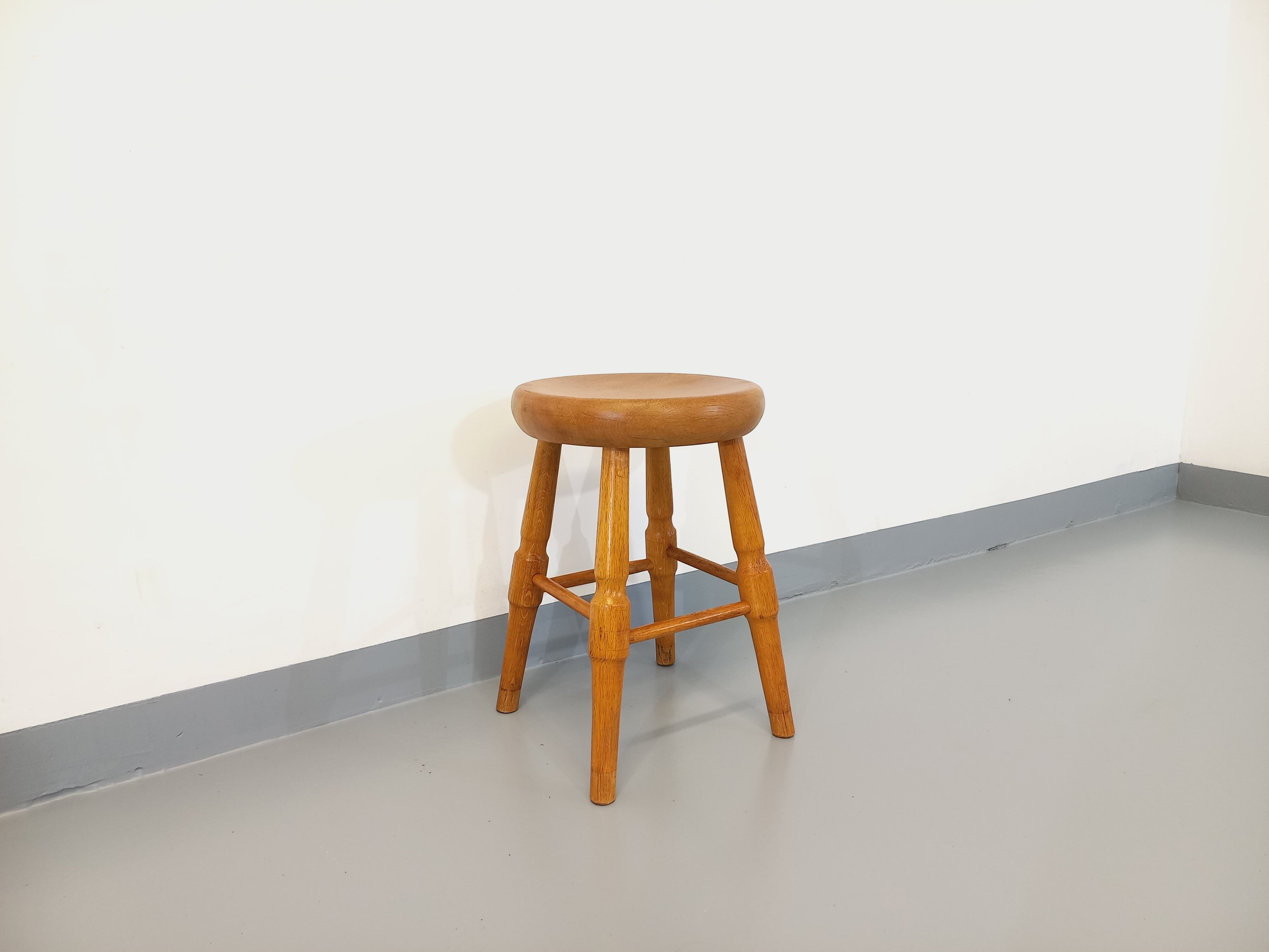 Vintage solid oak stool from the 50s 60s