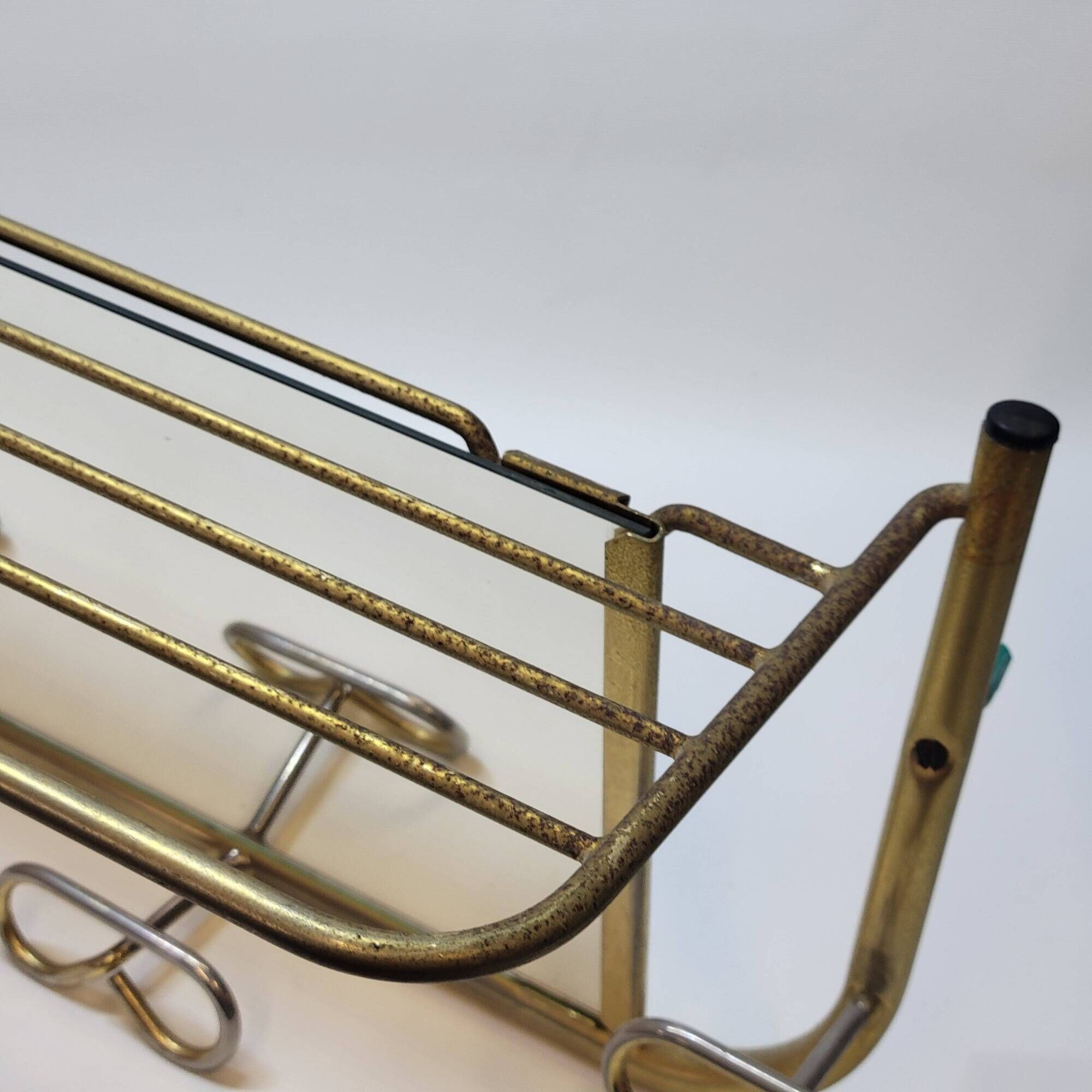 Coat rack with 4 hooks with shelf and vintage mirror in golden metal