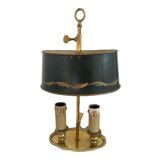 Louis XVI style two-light bouillotte lamp, green lampshade, hand-painted