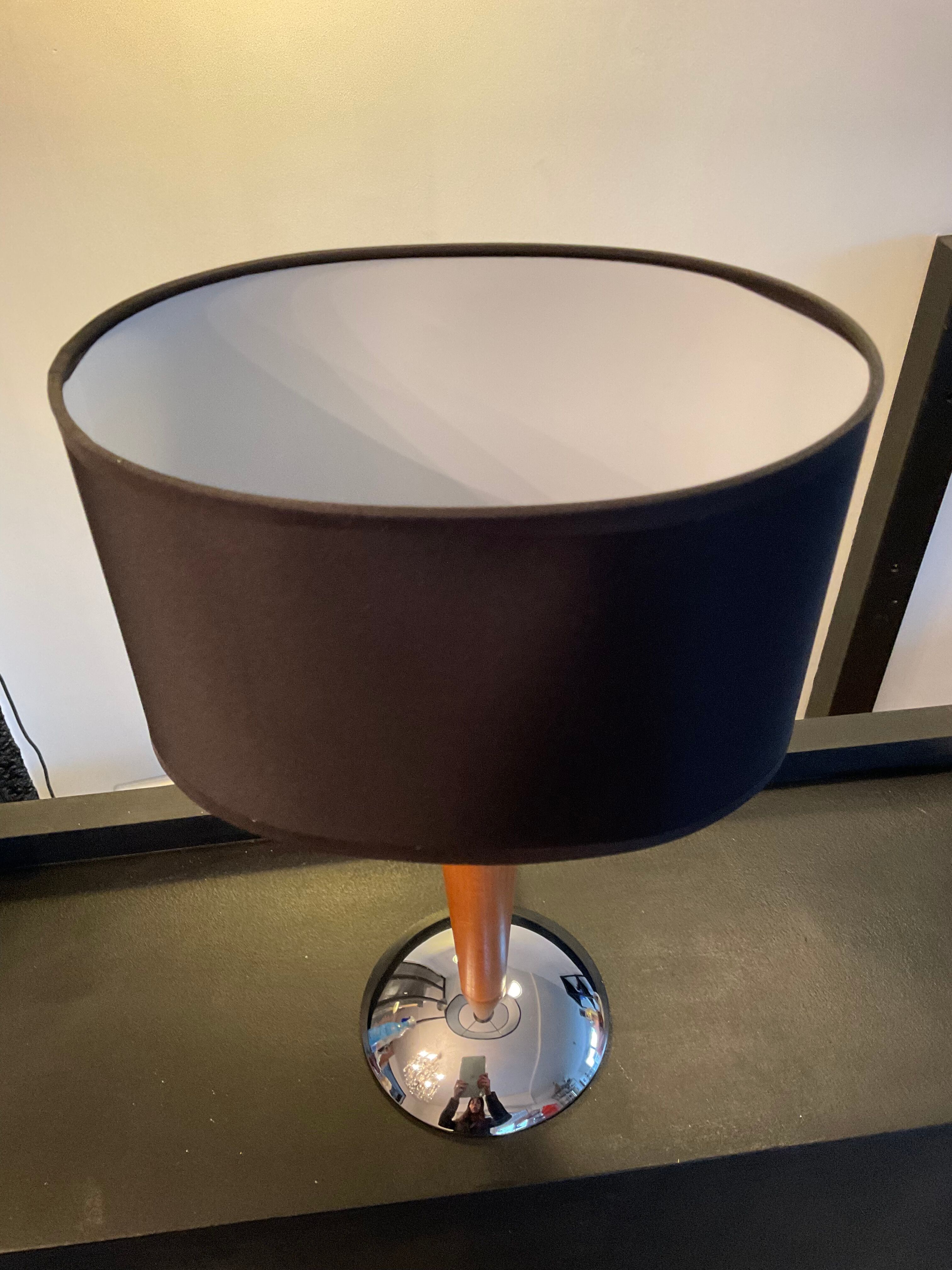 Scandinavian wood and metal lamp chrom from the 70s-80s