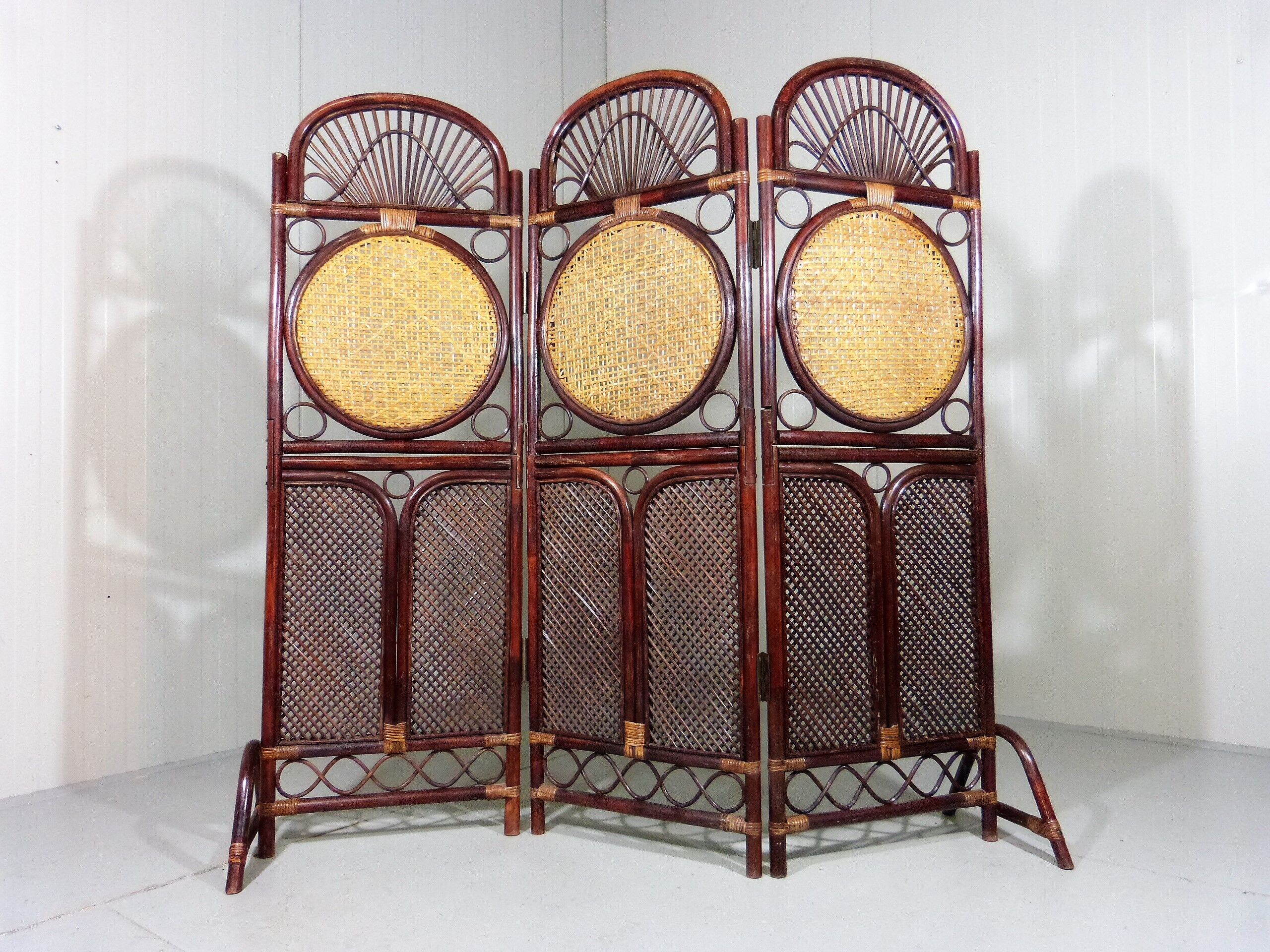 Rattan & wicker folding screen - room divider, 1930’s