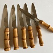 Set de 6 couteaux de table 1960 riviera manche bambou