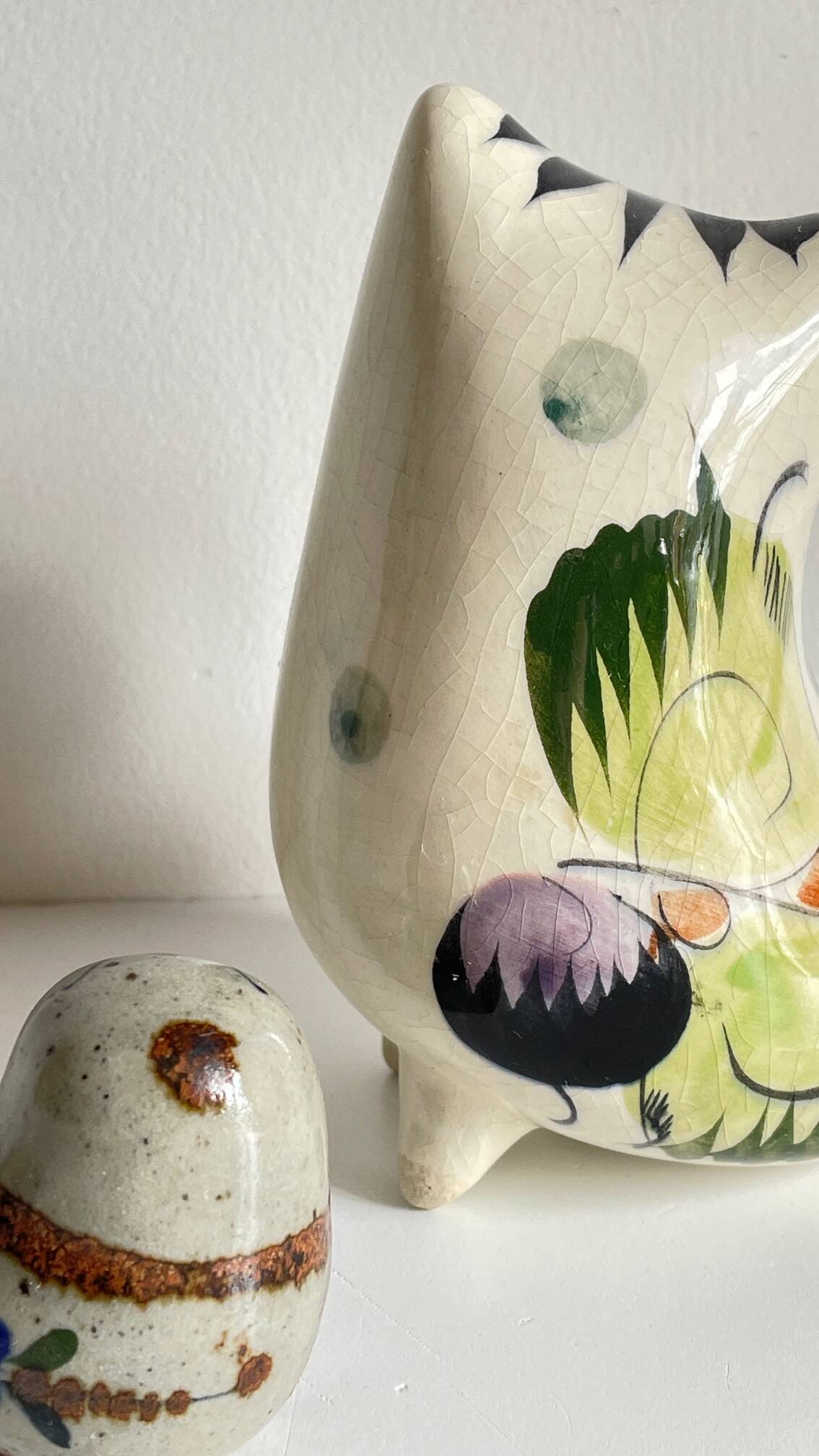 Duo HIBOUX Vintage ARTISANAL Ceramics