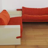 Modular sofa lacquered white and orange fabric