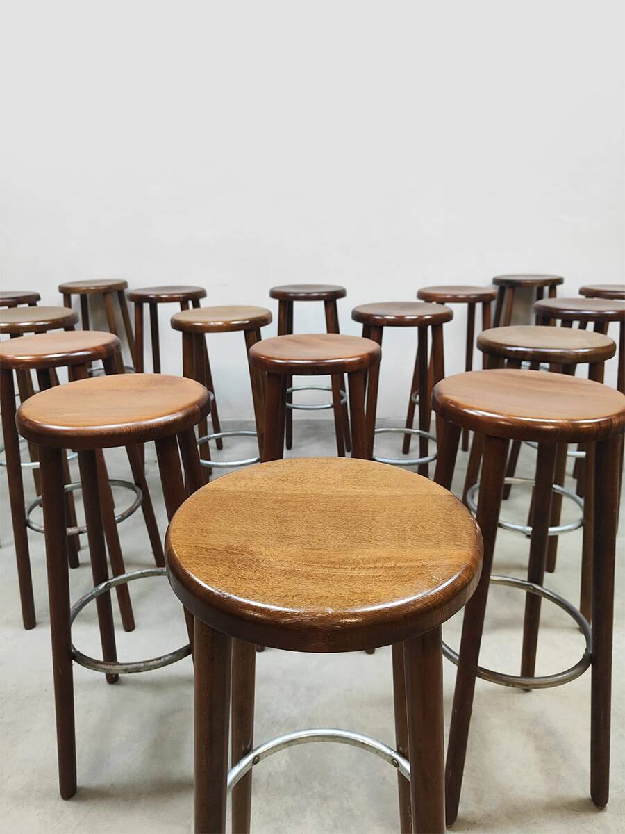 Tabourets de bar vintage en bois français 17x 1970