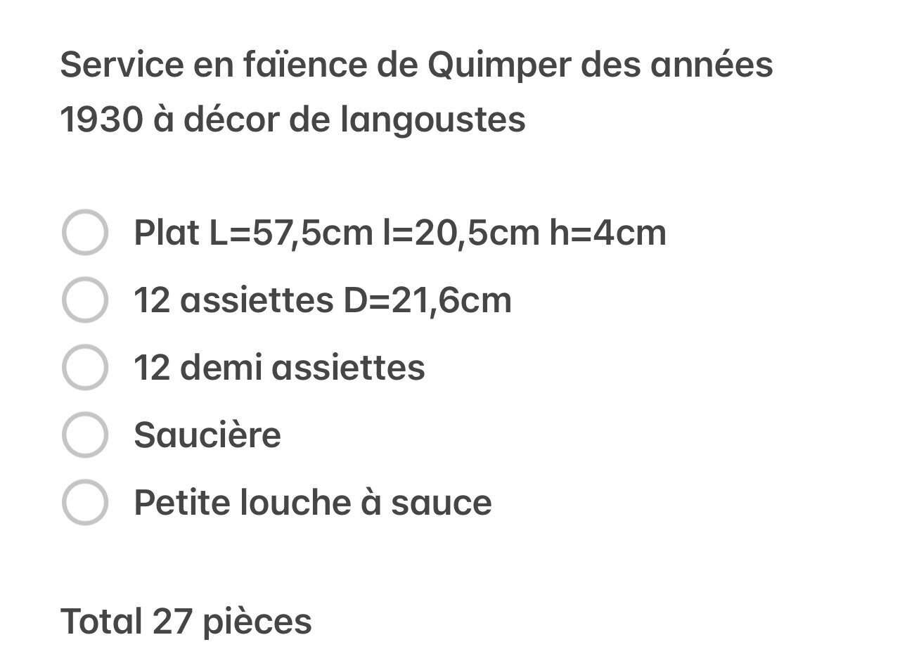 Service à langoustes en faience de Quimper des années 1930