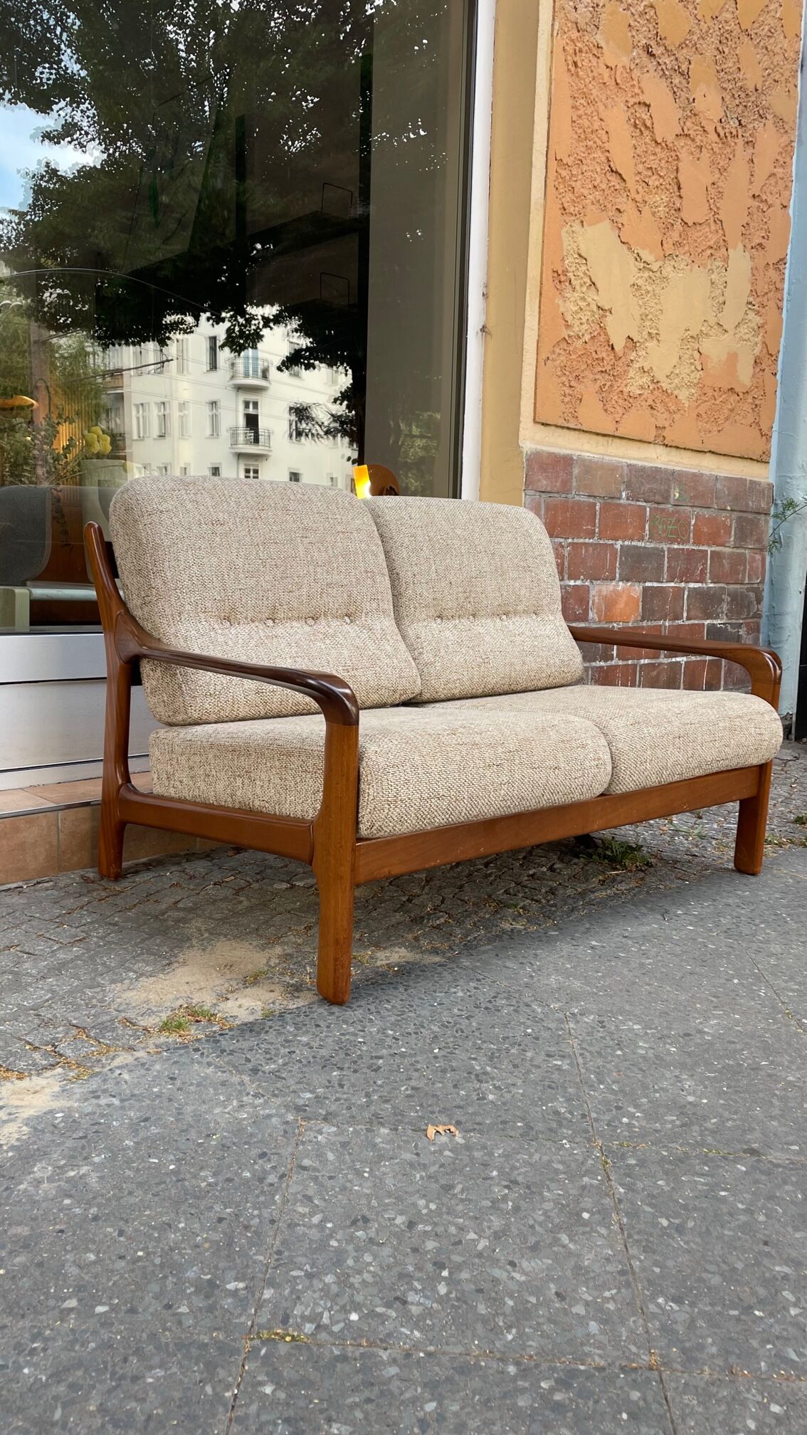 Teak and two-seater wool sofa from the 60s