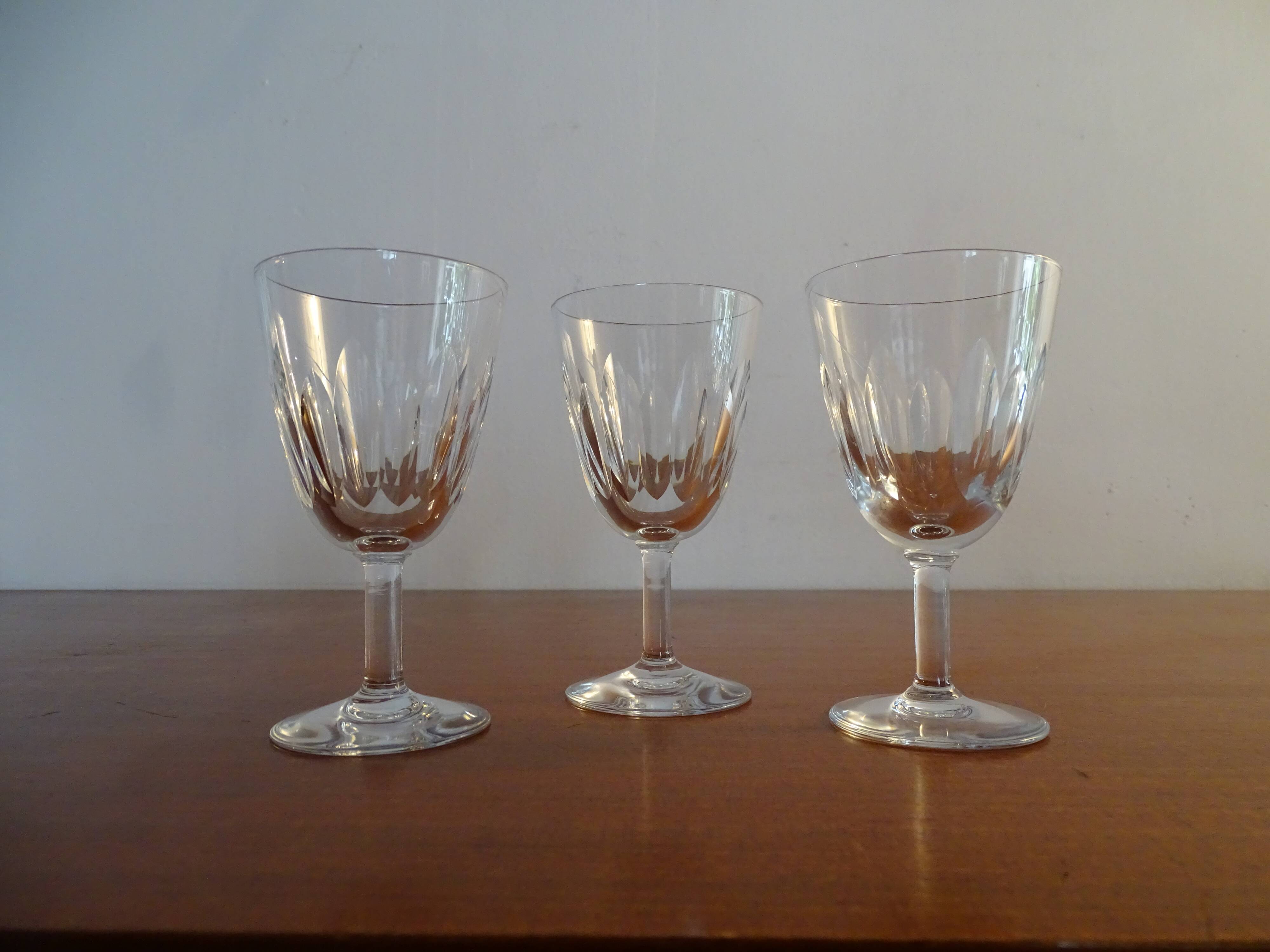 3 old Baccarat crystal cooked wine/port glasses CASSINO model - 11 cm