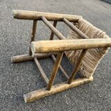 Vintage stool, wood and straw, 1950