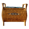 Large vintage rattan and wicker sewing basket with fabric seat