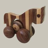 Small marquetry horse on wheels
