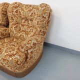 Set of 2 vintage armchairs in floral fabric with fringes from the 60s 70s
