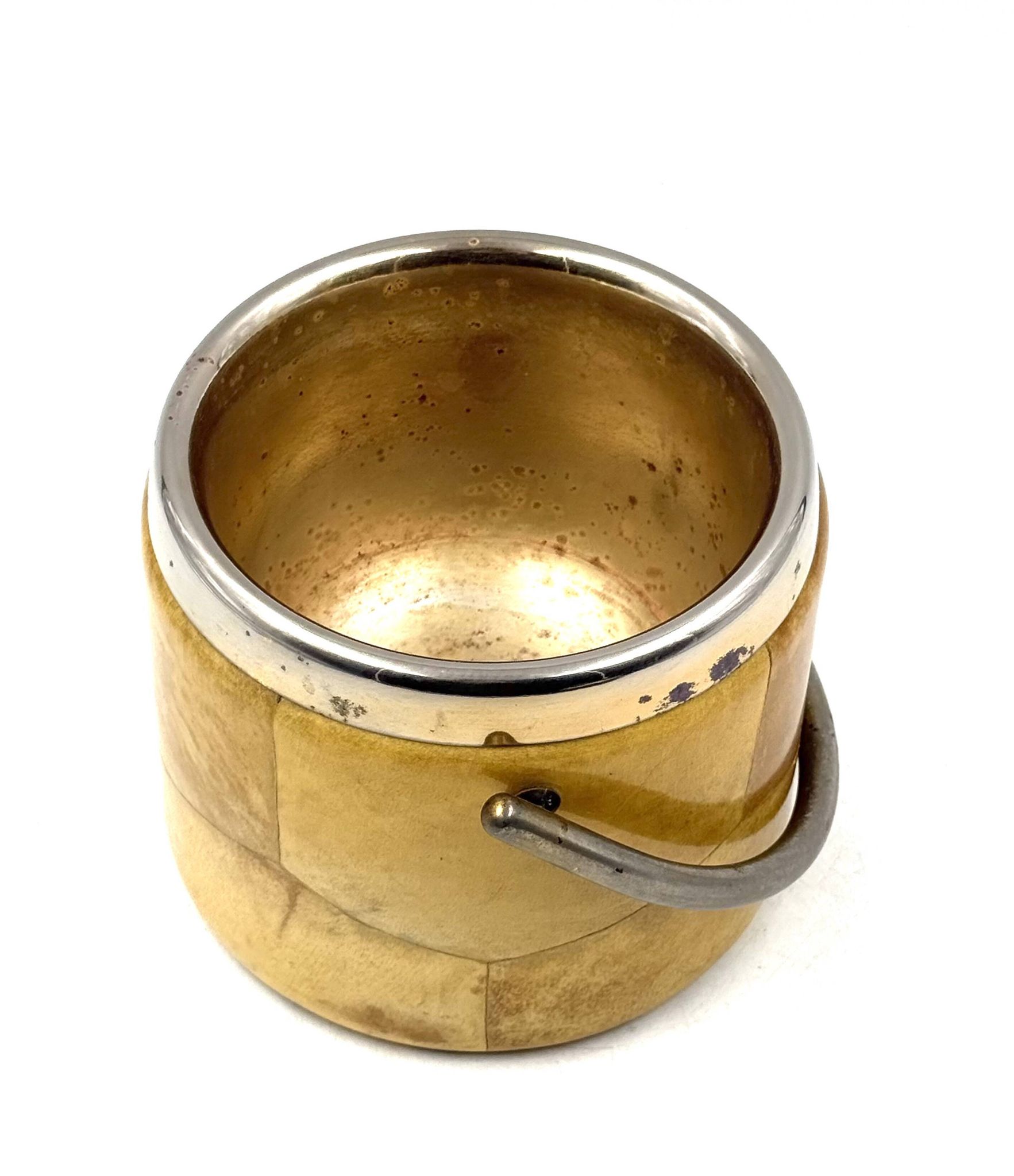 Mid-century cream parchment ice bucket, Aldo Tura Italy 1950s