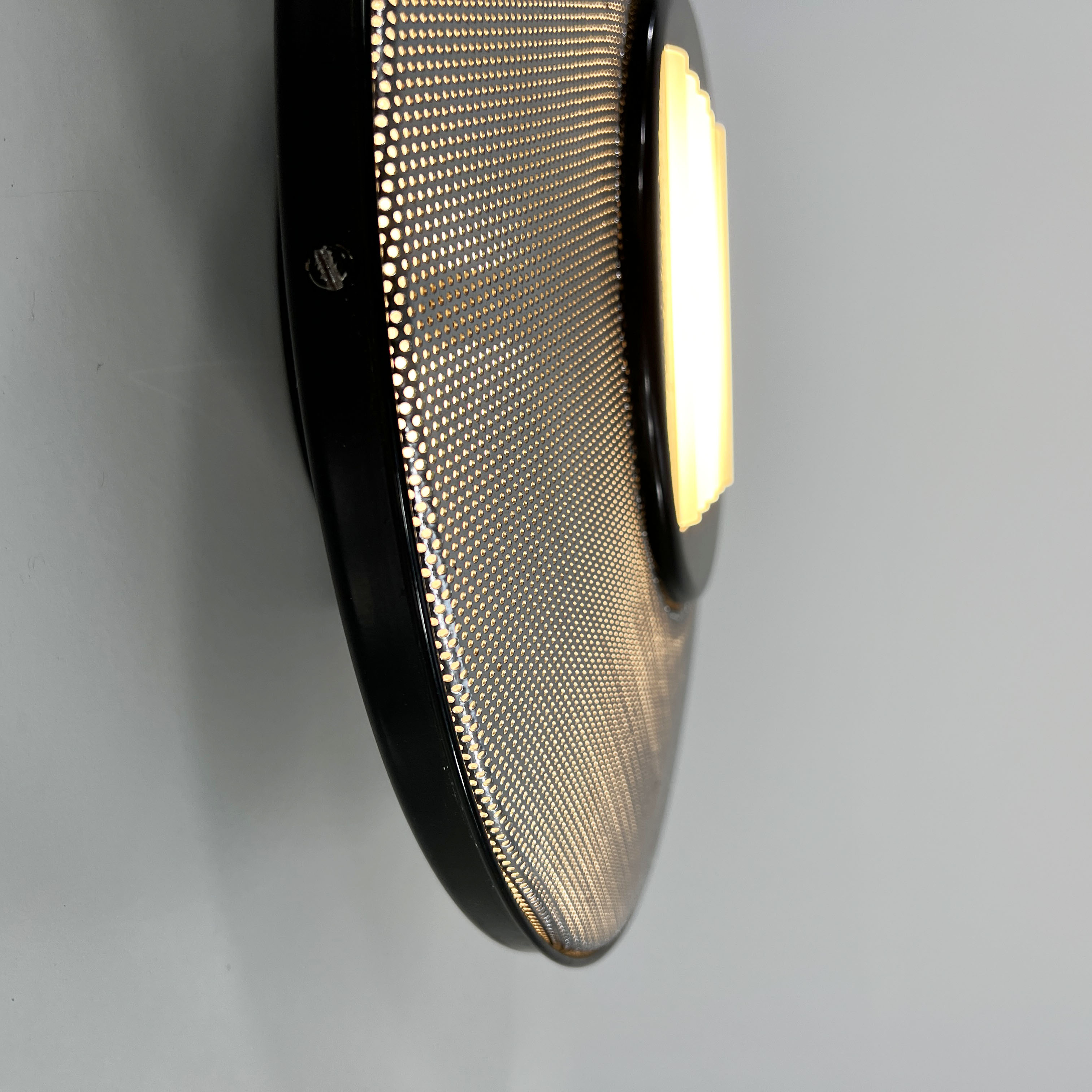 Postmodern wall lamp or ceiling lamp in metal and silver glass, 1980