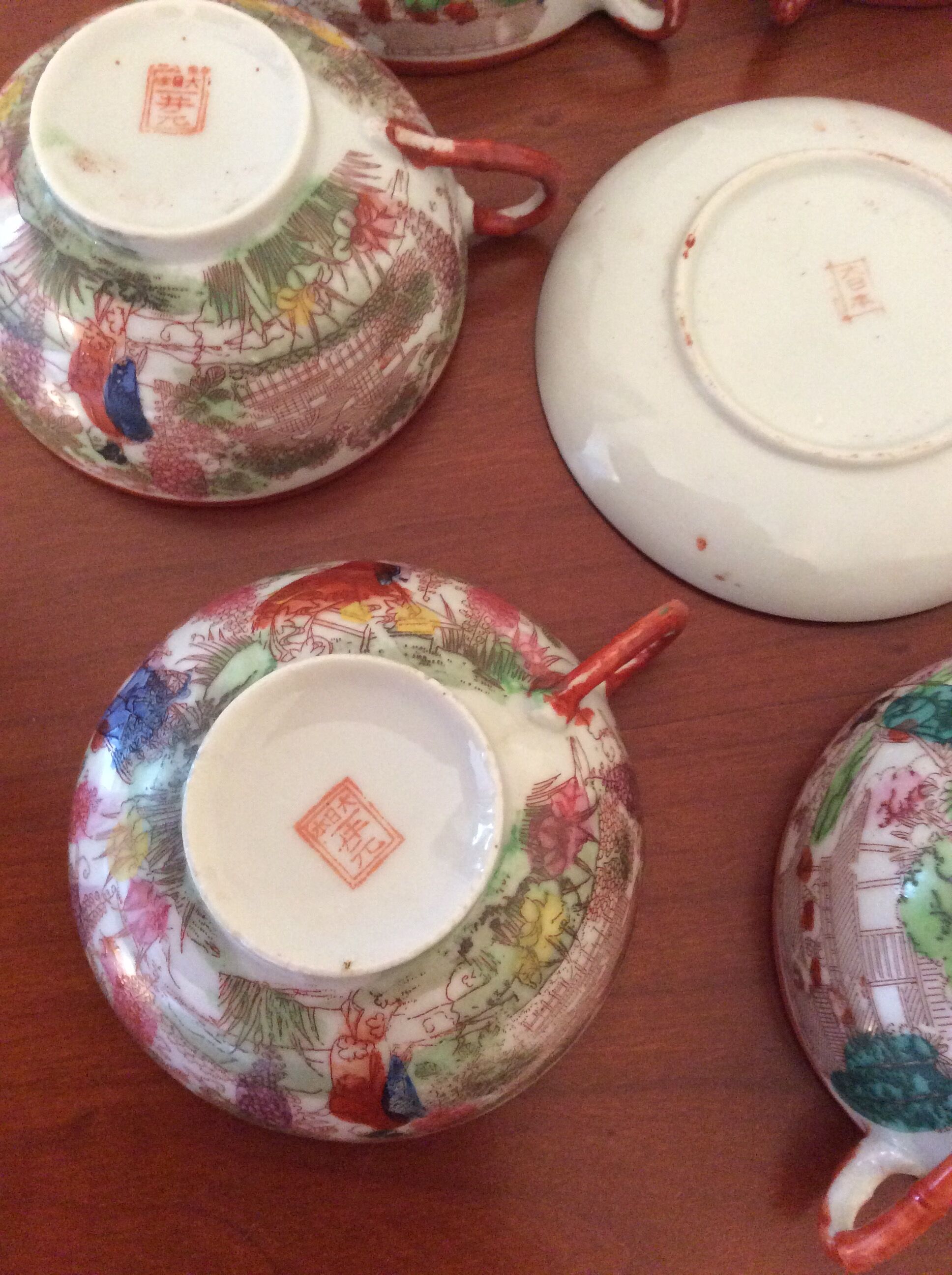 Set of 8 very old fine porcelain cups Japan and 2 under cups