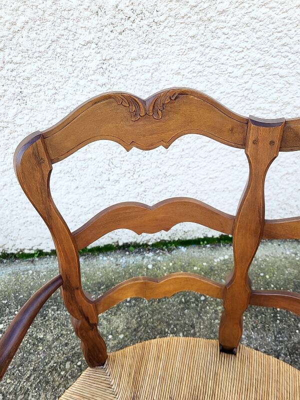 Provencal double armchair with woven rush in walnut