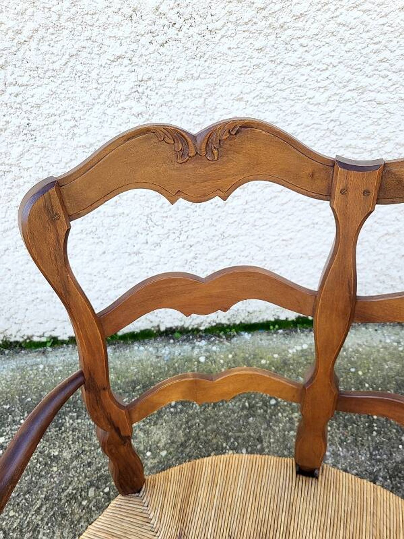 Provencal double armchair with woven rush in walnut