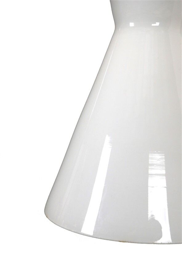 Teak / opaline glass pendant lamp / mid-century Danish modern design / 1960s