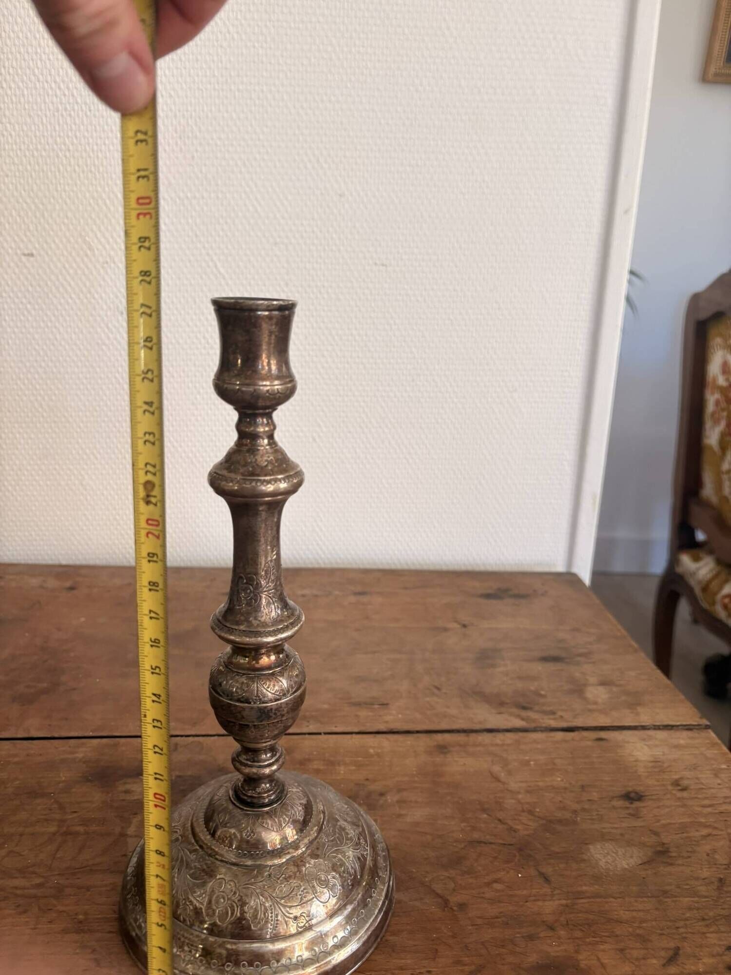 Antique Silver-Plated Candle Holder Torch, Louis XV Style, Table Decoration