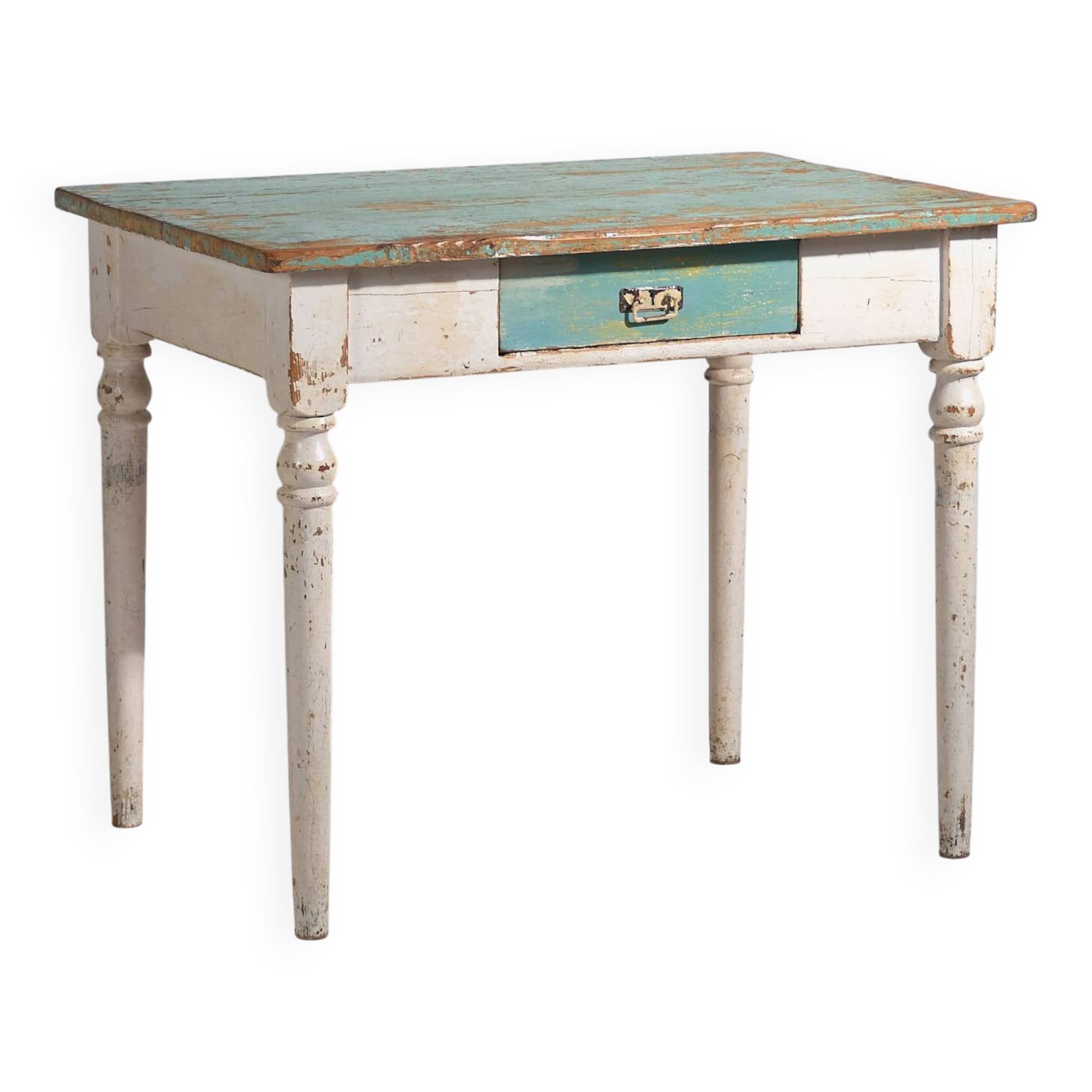 Antique side table with turquoise green patina (c.1920) #7