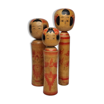 Set of three Kokeshi family dolls, vintage, 32 cm