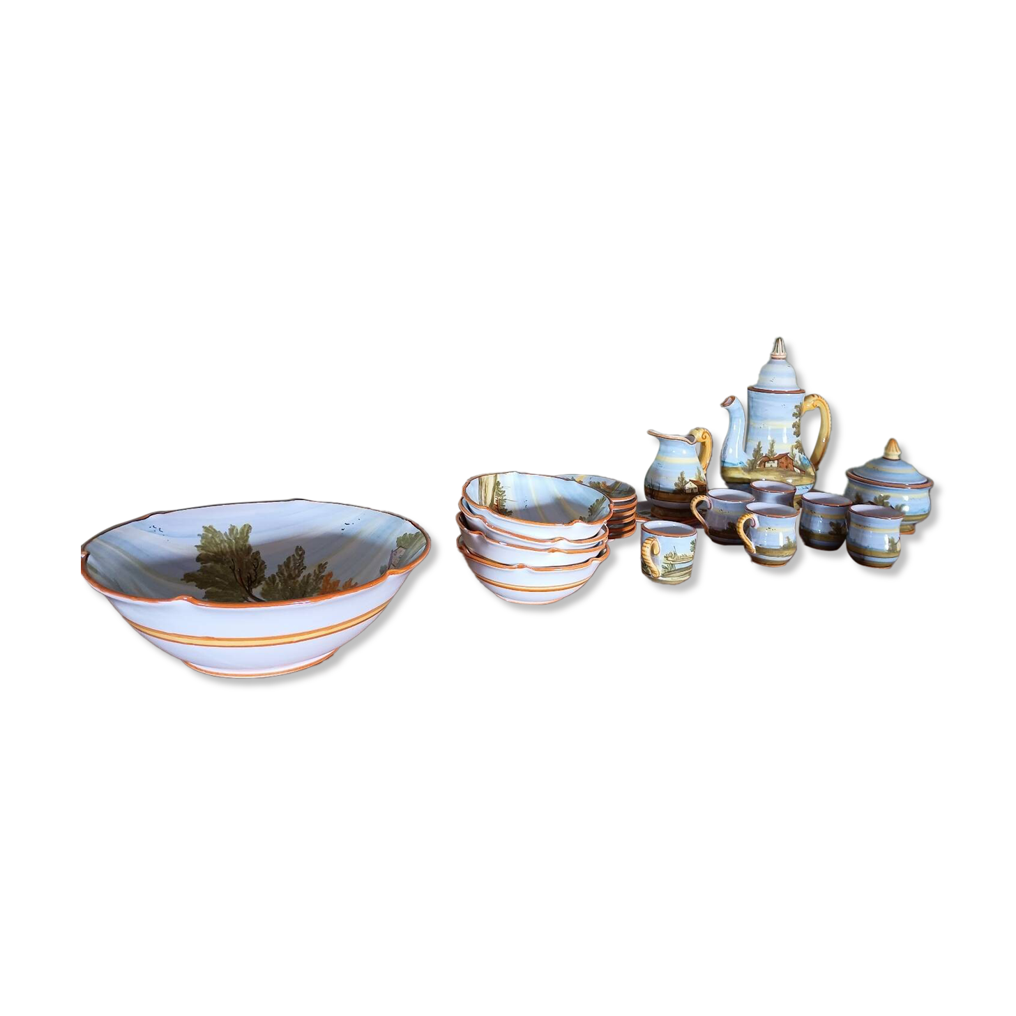 Castelli earthenware service, hand-painted and signed