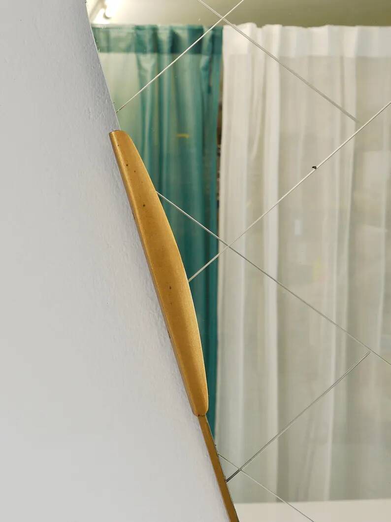 Large Trapezoidal Golden Wall Mirror With Engraved Diamond Pattern, Austria, 1950s